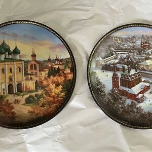 Russian Hand Painted Plate Set “Jewels Of The Golden Ring” By Byliny Porcelain